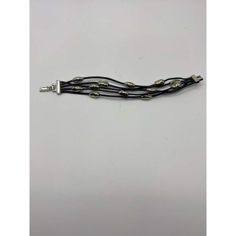 Nine & Company Nine West Black Multi‎ Strand Cord Bracelet Silver Tone Beads 7"
